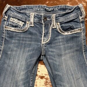 Cowgirl Tuff Women's Distressed Blue Boot Cut Jeans - 25 x 37